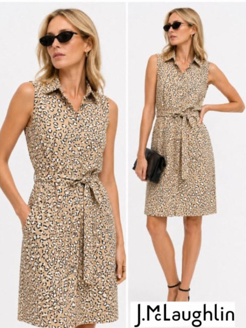 J. McLaughlin Dolly Leopard Print Catalina Cloth Shirt Dress Large Preppy Chic